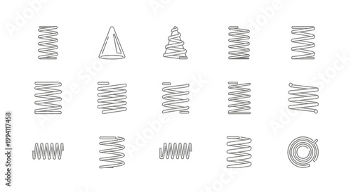 various types of springs and coils compressed and expanded industry and engineering concept