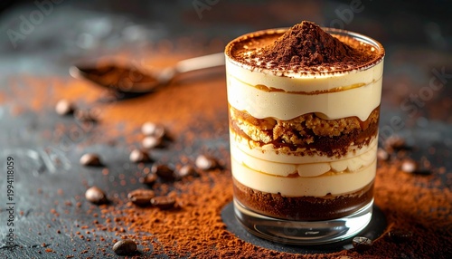 Tiramisu: A layered dessert, featuring coffee-soaked ladyfingers, creamy mascarpone, and a dusting of cocoa, creating an indulgent treat.