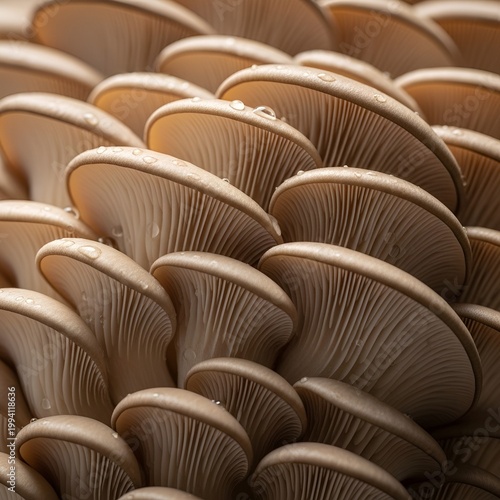Fresh Cluster of Organic Oyster Mushrooms Growing Together.