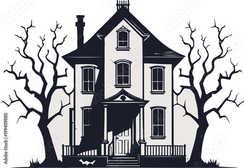 Canvastavla Haunted House Outline Minimal Vector White Background 3