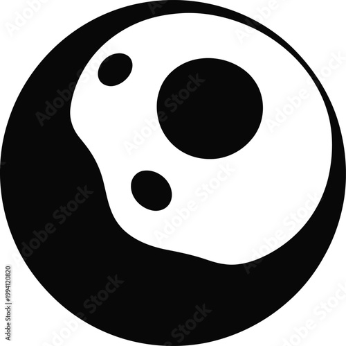 Abstract black and white yin yang symbol with two dots and an oval duality