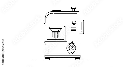 Line Art Illustration of a Strawberry Juice Extractor Machine
