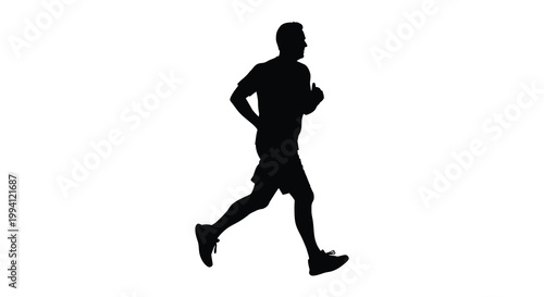 A man actively running depicted in a striking black silhouette