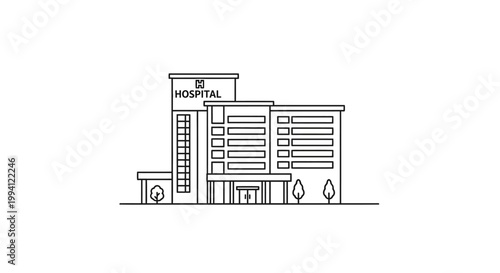 Minimalist Line Art Hospital Building Icon