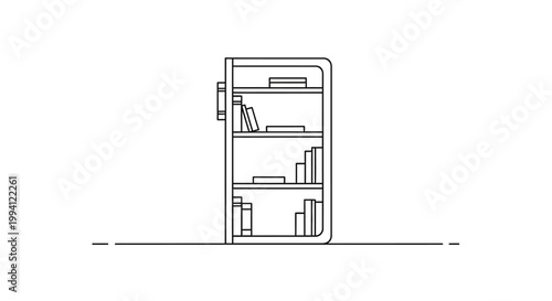 Minimalist Line Art Illustration of a Bookshelf with Books