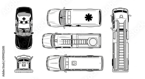 Top View Emergency Vehicles Collection Illustration.