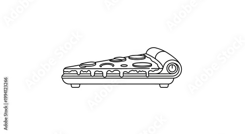 Minimalist Line Art Illustration of a Pizza Slice in a Toaster Oven