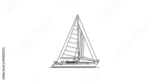 Minimalist Line Art Illustration of a Sailing Yacht
