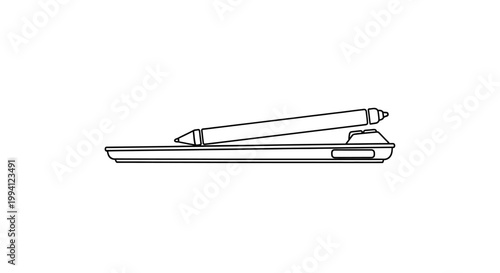 Minimalist Line Drawing of a Digital Tablet and Stylus Pen