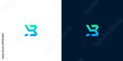 Dynamic and sleek geometric initial B or numeric 3 icon, featuring a vibrant blue-green gradient, perfect for contemporary brand identity and innovative digital solutions