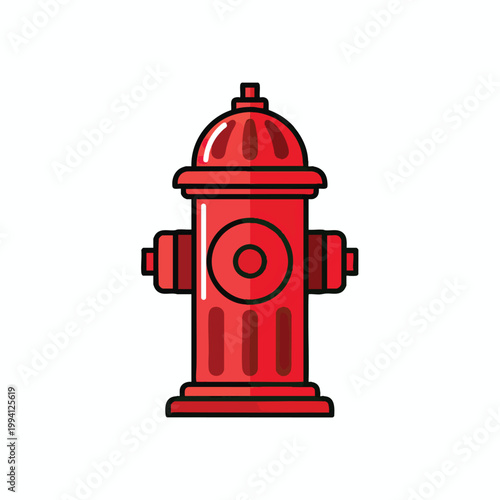 Flat vector illustration of a classic bright red fire hydrant isolated on a white background.