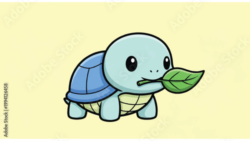 Fotografia Squirtle Pokemon Character Holding Leaf.