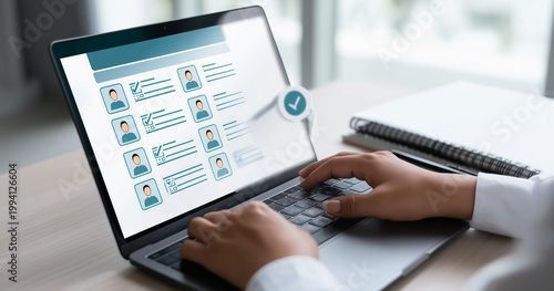 Recruiter selecting shortlisted applicants on digital hiring dashboard