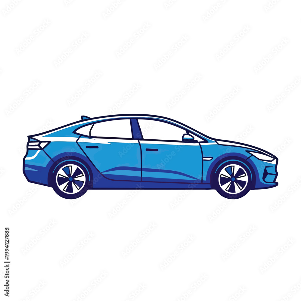 Obraz premium Modern blue sedan car vector illustration isolated on white background.