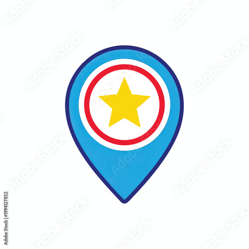 A colorful map location pin icon with a yellow star symbol inside a red circle. Free Download A colorful map location pin icon with a yellow star symbol inside a red circle. - GFXLoad