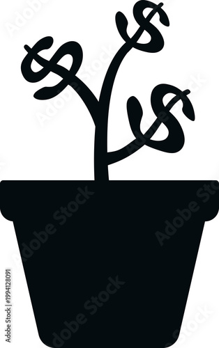 Money Plant in Pot Icon – Financial Growth and Investment Concept