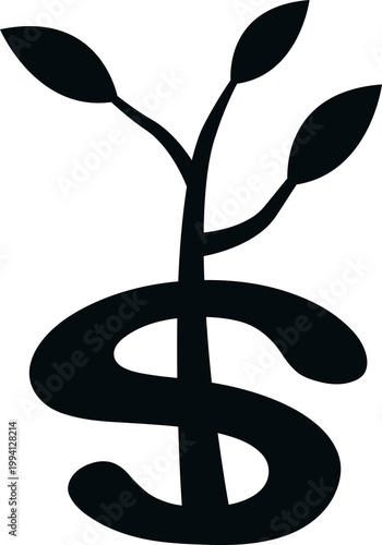 Minimal Growth Dollar Symbol Logo – Financial Growth Plant Icon