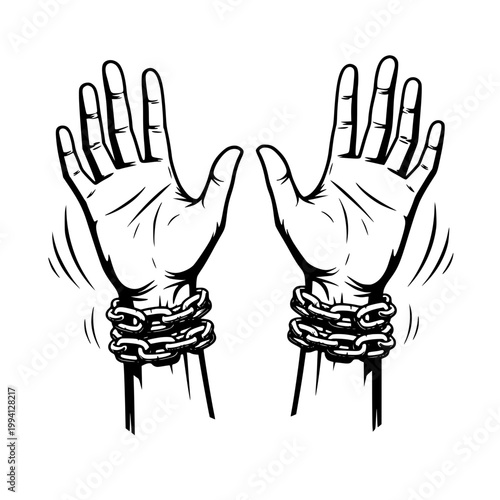 Vector illustration of hands bound by chains, symbolizing oppression or restriction
