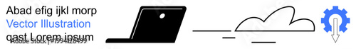 Cloud computing, digital innovation, technology solutions, workflow automation, creativity tools, design process. Visual elements include a laptop, cloud and gear with a light bulb. Cloud computing