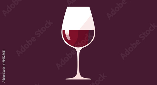 Flat illustration of a wine glass with red wine, concept of elegant dining  