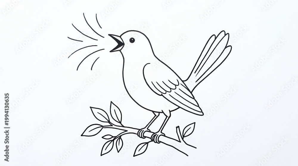 Fototapeta premium Outline Drawing Style animal, Monoline Sketch Style, Simple Black and White Bird Drawing