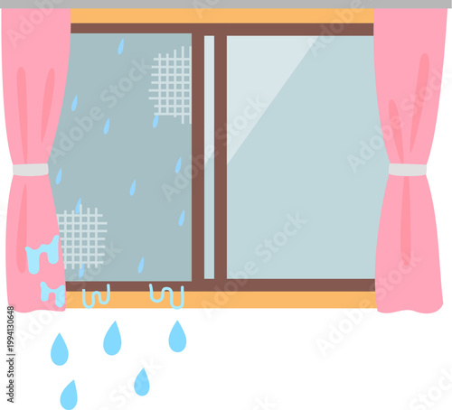 雨が吹き込んでいる窓