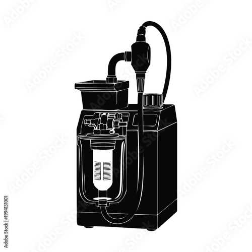 Laboratory distillation set bundle silhouette, science equipment illustration.