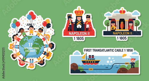 Colorful Illustrations Depicting Historical Figures and Events.