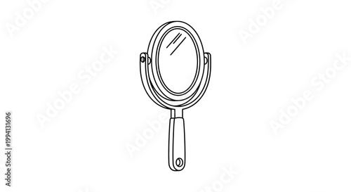 Handheld Double Sided Cosmetic Mirror Line Art Illustration