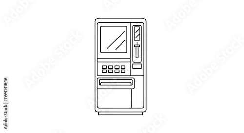 Minimalist Line Art Icon of an Automated Teller Machine