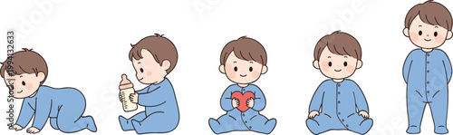 Baby Growth Stages Illustration with Toddler Development from Crawling to Standing, Cute Child Milestones for Parenting, Early Learning, and Nursery Design Graphics