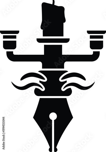 Vintage fountain pen with candelabra and smoke isolated on transparent background