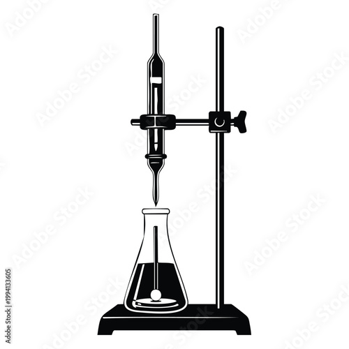 Laboratory titration silhouette flask and stand bundle set experiment.