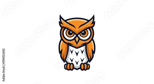 Vector illustration of a stylized orange and white owl mascot for esport and gaming logos. Fierce nocturnal bird character with large eyes and bold outlines on white background.