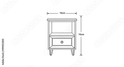 Technical Drawing of a Bedside Table with Dimensions