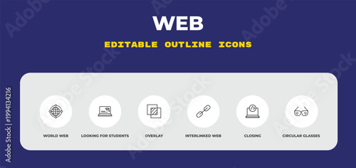 outline web icons set - world web, looking for students, overlay. editable vector for web and mobile ui
