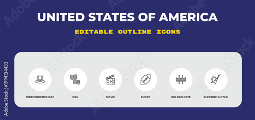outline united states of america icons set - independence day, usa, movie. editable vector for web and mobile ui