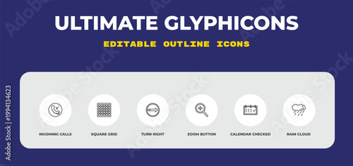outline ultimate glyphicons icons set - incoming calls, square grid, turn right. editable vector for web and mobile ui