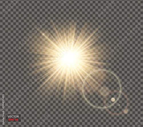 Special sun lens flare light effect with transparent background.