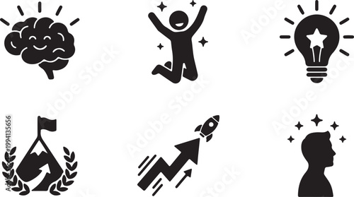 Collection of success and innovation icons in a flat vector style Isolated on white background