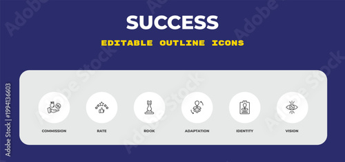 outline success icons set - commission, rate, rook. editable vector for web and mobile ui