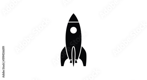 A stark black rocket ship design sharply defined against a white background silhouette