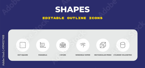 outline shapes icons set - dot square, parabola, 5 stars. editable vector for web and mobile ui