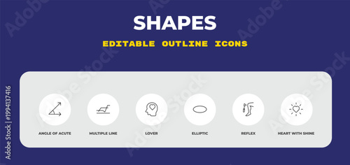 outline shapes icons set - angle of acute, multiple line, lover. editable vector for web and mobile ui