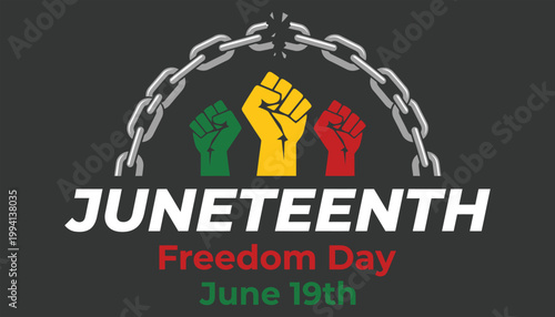 Juneteenth freedom day illustration with fists and chain on dark background