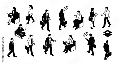 isometric business people collection diverse professionals in various work situations