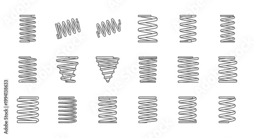 various spring icons and symbols showcasing different types of coil and compression springs ideal for mechanical engineering concepts
