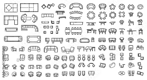 architectural furniture symbols set in top view cad plan vector icons for interior design and floor plans
