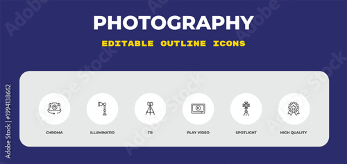 outline photography icons set - chroma, illuminatio, tr. editable vector for web and mobile ui