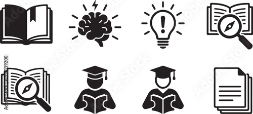 Research and analysis icons with magnifying glass and brain for business development Isolated on white background